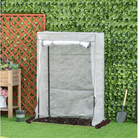 Serra per pomodori 100x50x150 cm bianca in acciaio con copertura PE e porta avvolgibile (1/3)