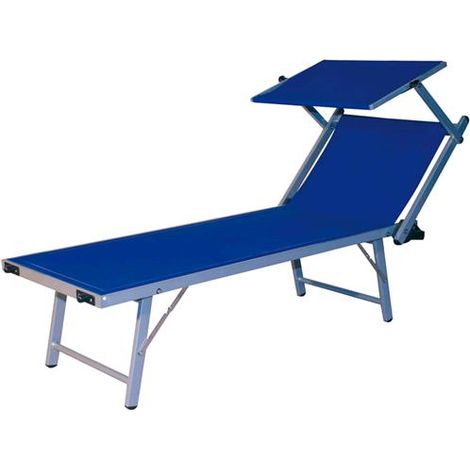 Lettino Da Spiaggia Mod. Rimini Pieghevole Con Parasole, Textilene Blu 180x60cm.
