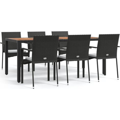 Maison Exclusive - 7-tlg. Garten-Essgruppe mit Kissen Schwarz Pol