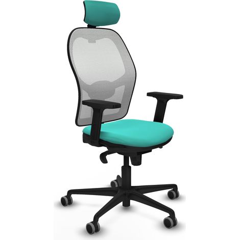Jorquera sincro malla blanca similpiel turquesa brazos 2D base nailon cabecero 2D ruedas 65mm engomada (1/5)