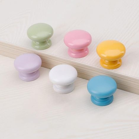 Poignées de meuble champignon en bois, boutons de tiroir colorés pour commode et armoire, set de 6 pièces, déco cuisine (1/4)