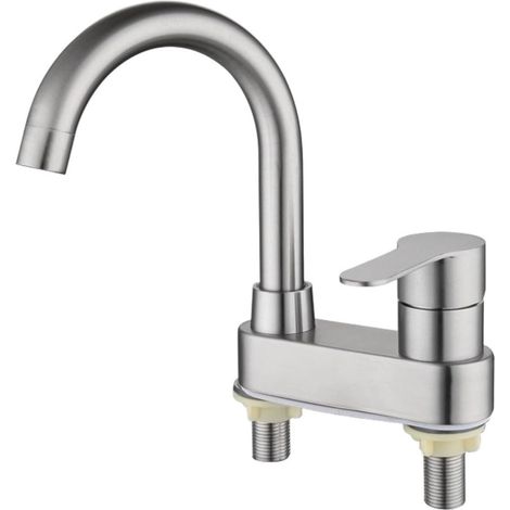 Mitigeur pour vasque, inox, noir, eau chaude/froide, 2 trous (1/5)