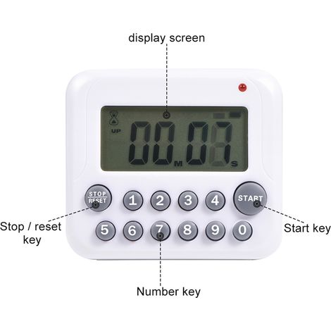 Minuteur numérique de cuisine avec grand écran LCD, compte à rebours 99 minutes, alarme sonore, alimenté par pile, gris (1/5)