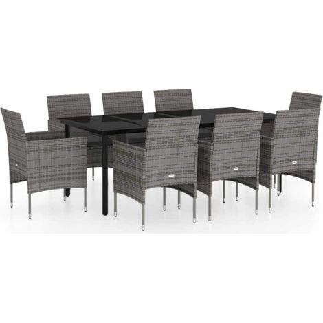 Maison Exclusive - Set da Pranzo per Giardino 9 pz con Cuscini Grigio e Nero (1/5)