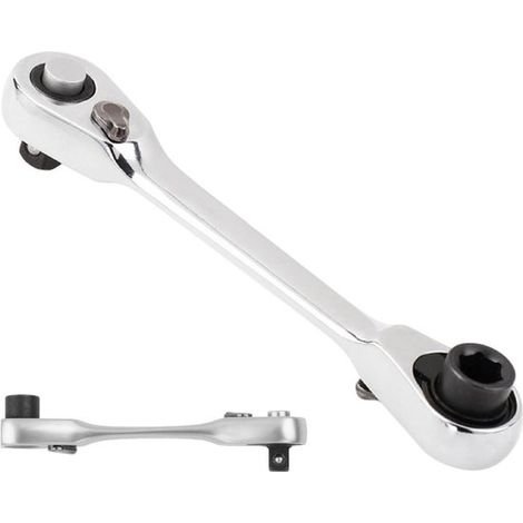 Llave de carraca con vaso - Herramienta de boca fija - Espacios reducidos - Mecanismo de 72 dientes - 1/4 de pulgada - Plateada (1/5)