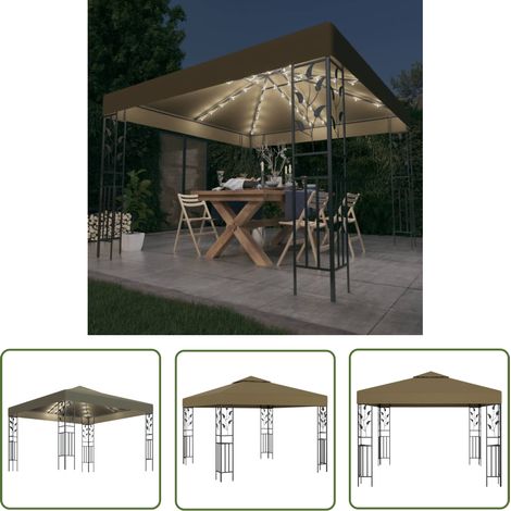 The Living Store Tonnelle avec guirlande lumineuse à LED 3x3 m Taupe - Tonnelle - Abri Extérieur - Parasol - Jardin - Terrasse (1/5)