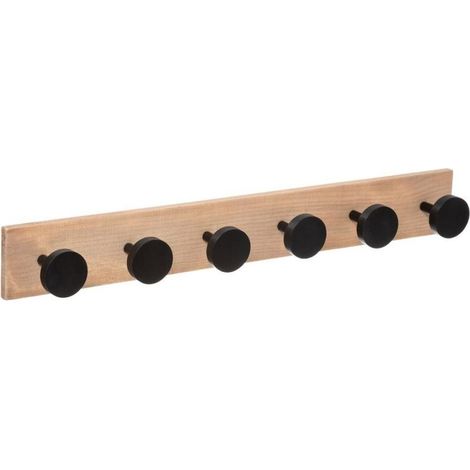 Patère murale bois 6 têtes noires Atmosphera 58x7x8cm pour manteaux vêtements (1/2)