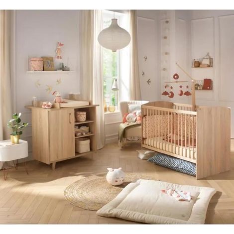Sauthon SAM Babybett und Kommode Eiche Gold