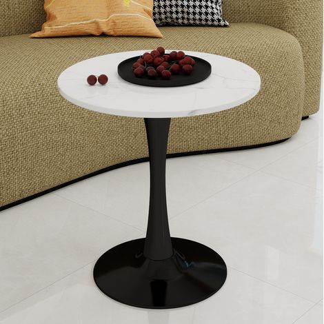 Tavolino rotondo 70 x 70 x 72 cm effetto marmo bianco venato, piede nero DESVIAE (1/5)