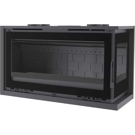 Insertable de Leña 100 cm a 2 Caras Rincón Derecha con Turbinas FM Modelo IT-122 DFk Interior Fundición y Cristal Serigrafiados.