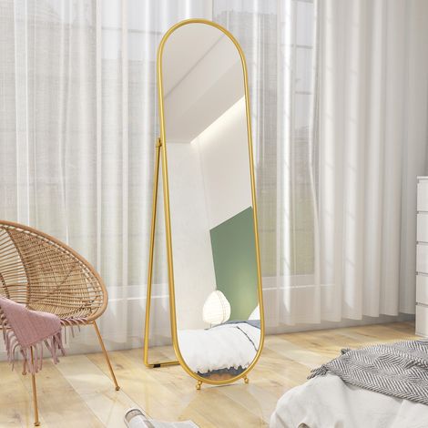 Specchio a Figura Intera da Terra con Supporto Pieghevole, Vetro e Metallo, 50x4x180 cm, Oro (1/5)