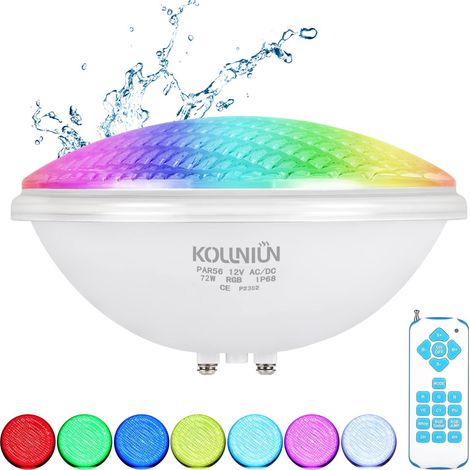 Eclairage Piscine LED, Projecteur Piscine 12V AC/DC IP68 Lampe Piscine, 72W Lumiere RGB Eclairage Piscine Submersible LED, étang d'éclairage