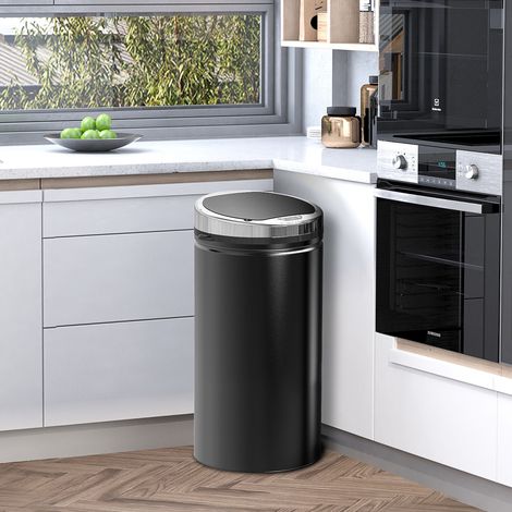 Poubelle automatique à capteur 42 L en acier noir avec couvercle, OKWISH (1/5)
