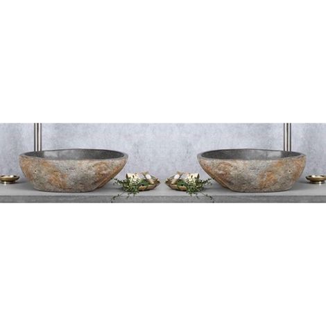 Differnz Lombok vasque 40x50cm pierre de rivière gris ENSEMBLE de 2