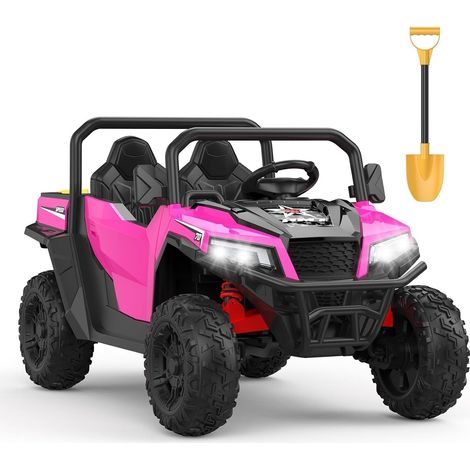 24-V-Elektroauto für Kinder ab 3 Jahren, 2 Sitze, 2,4-G-Fernbedienung, LED-Leuchten und Musik, 116,5 x 63,2 x 39 cm, Pink (1/5)