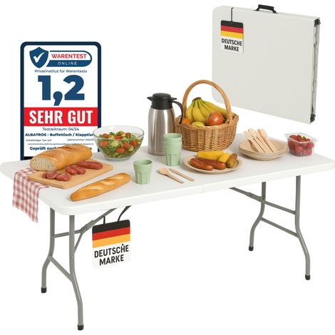 Albatros Buffettisch Klapptisch weiß – robuste Konstruktion klappbar und hohe Tragkraft –für bis zu 10 Personen – für Bierzelt mit Tragegriff