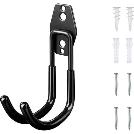 Garage Wall Hook, Metal Garden Hose Holder, Wall Mounted Storage Hook for Garage, Black (1/5)