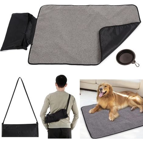 Couverture Pliable en Peluche pour Animaux de Compagnie Couverture Tissu Oxford Imperméable pour Chien Chiot Chat, Tapis d'animal Familier avec Sac de Rangement pour Camping Extérieur Couverte(Noir)