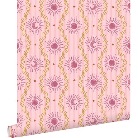papier peint ornements au style rétro violet, rose et jaune - ESTAhome (1/5)