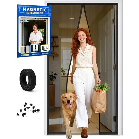 Magnetisches Moskitonetz für Türen und Fenster, 100 x 210 cm – Feinmaschiges Fliegengitter, automatischer Magnetverschluss, magnetisches Fenster-Moskitonetz, einfache Montage ohne Bohren, Schwarz (1/5)