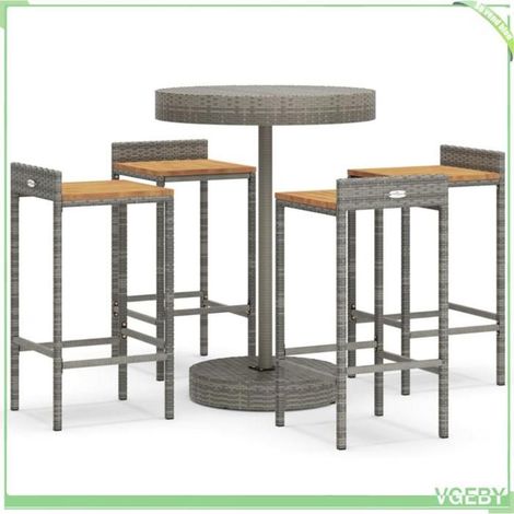 Ensemble de bar de jardin - FAFEICY - 3187717 - Gris - Résine tressée (rotin poly) - 1 table + 4 tabourets - Acier enduit poudre (1/5)
