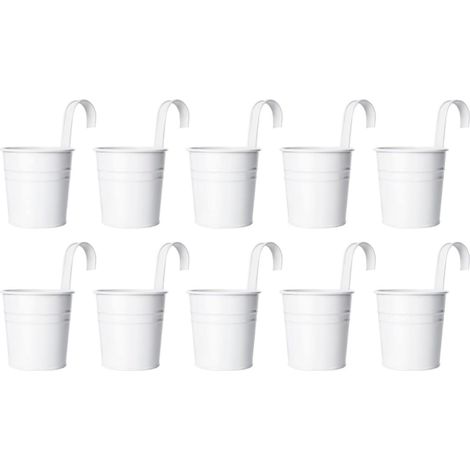 Pot A Plantes Suspendu - Fer Galvanise Et Peint - Blanc - Diametre 10 Cm - Hauteur 10 5 Cm - Sans Trou De Drainage - Lot De 10 (1/5)