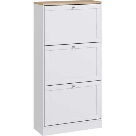Meuble à chaussures compact 3 tiroirs, design moderne,115x60x23.5 cm, blanc (1/5)
