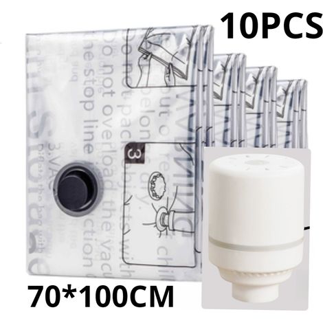 10 sacs de rangement sous vide extra-larges, scellés sous vide, adaptés aux vêtements, bagages, oreillers, couettes, couvertures, literie, 70100cm (1/5)