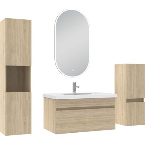 Acezanble meubles simple vasque 80cm vasque + colonne + miroir lumineux Chêne Wotan (1/5)
