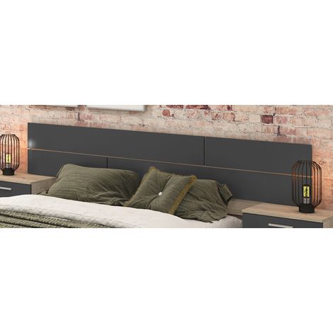 Tête de lit coloris chêne cambrian/Graphite - Longueur 222 x profondeur 3,2 x hauteur 51 cm -PEGANE- (1/3)