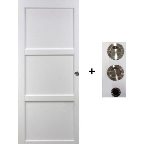Porte Coulissante Korya Blanc 3 Panneaux H204 X L83 Cm, Coquilles, Tire Doigt Gd Menuiseries
