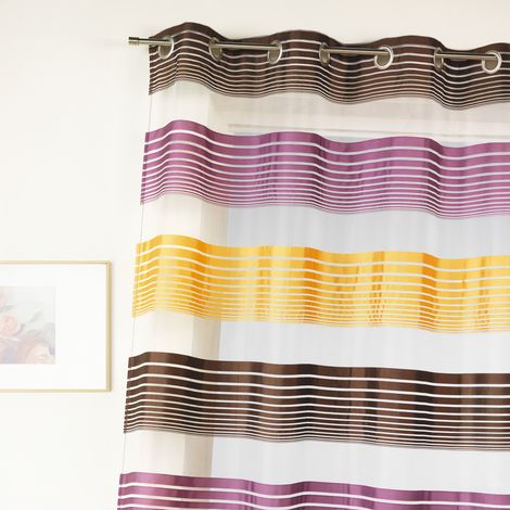 Voilage organza à fines rayures horizontales colorées Violet parme 140x240 cm