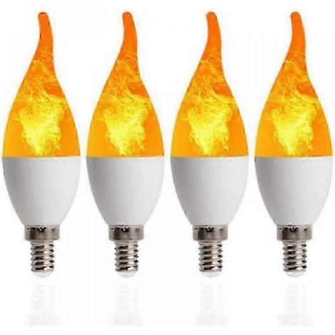 Lot de 4 ampoules E14 3W effet flamme, 3 modes, candélabre, blanc chaud, compatibles avec les bougies, cadeau spécial Halloween (25-26 cm). (1/5)