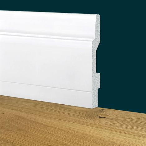 Battiscopa Modernissimo BIANCO mod. DUBAI 130x15mm in POLIMERI - Polistrutturato (prezzo al metro)