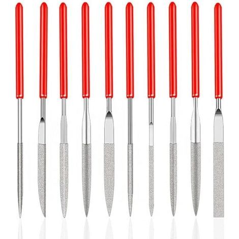 Set mit 10 Mini-Diamantnadelfeilen für Bastelarbeiten, Modellbau, Holzbearbeitung, Polieren von Holz, Schmuckherstellung und DIY-Metallbearbeitung (2 mm x 100 mm), von DEBUNS (1/5)