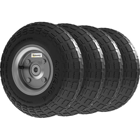 Satz mit 4 Schubkarrenrädern, Vollgummireifen Ø 255 mm, 80 kg, mit Schlauch, schwarzes Kugellager