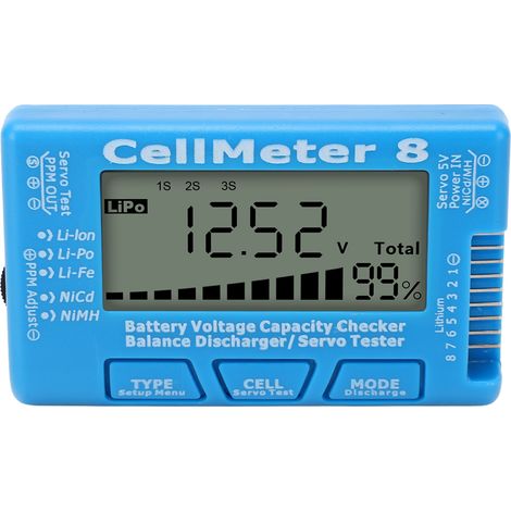 Testeur numérique de capacité de batterie, détecteur de décharge équilibrée pour LiPo, bleu, avec vérificateur de servo (1/5)