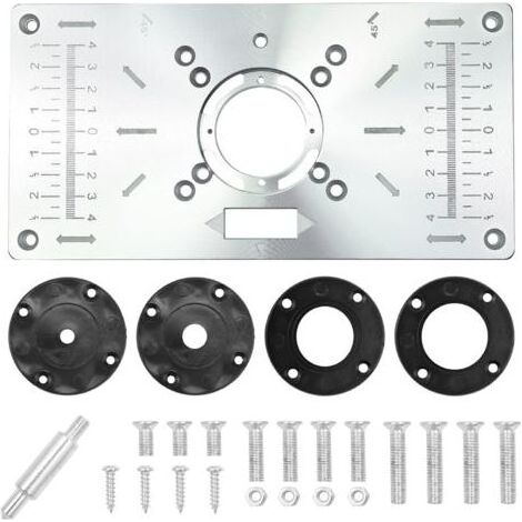 Table De Toupie En Aluminium, Plaque D'insertion De Table De Toupie Multifonctionnelle, Plaque De Fraisage Bricolage Avec 4 Anneaux Et Vis (Noir) (1/5)