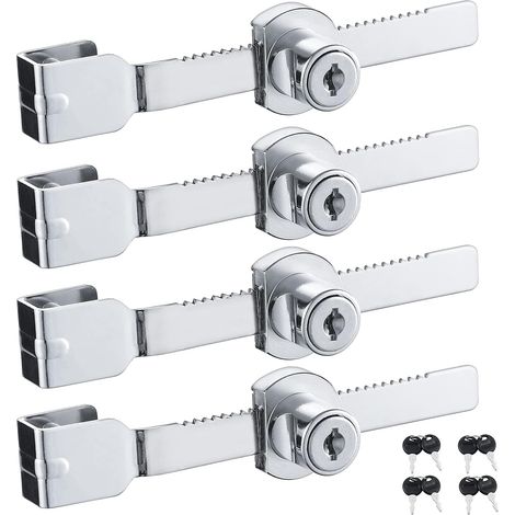 CSPARKV - Cerradura para puerta corrediza de vidrio (4 unidades), acabado cromado, llaves iguales (grande) (1/4)
