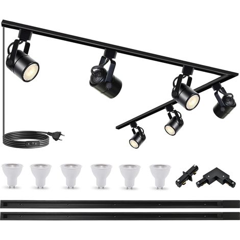 Plafonnier Rail Spot LED Moderne, 6 Têtes GU10 Pivotantes, Kit D'éclairage Sur Rail 21M 6000K - Pour Cuisine, Salon, Salle à Manger (1/5)