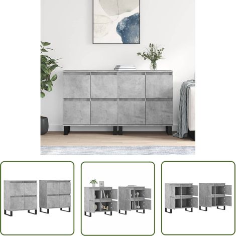 The Living Store Buffets 2 pcs gris béton bois d'ingénierie - Buffet Classique - Meuble De Rangement - Armoire - Bahut - Mobilier Moderne (1/5)