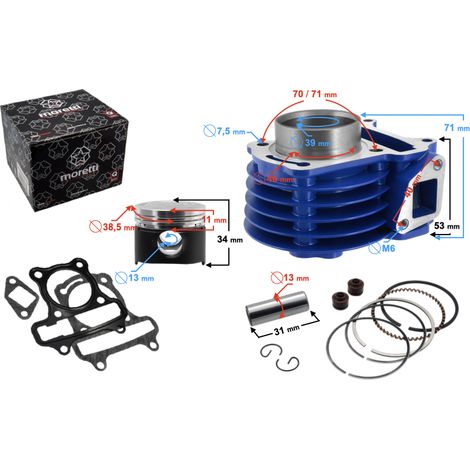 Cylindre Moretti 50 cm³ pour scooter Huragan 5 à moteur horizontal / couleur bleue (1/4)