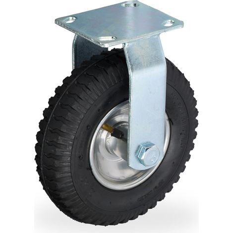 Relaxdays Ruota girevole 2,50-4 portata 120 kg, gomma, piastra in acciaio, pneumatico, per carichi pesanti, nero/argento