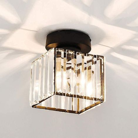 Lustre Moderne, Lustres Ménagers, Cristal E27, Carré Proche Des Fixations de Décoration Intérieure de Plafond Pour Le Couloir de Salon/Black/Square (1/5)