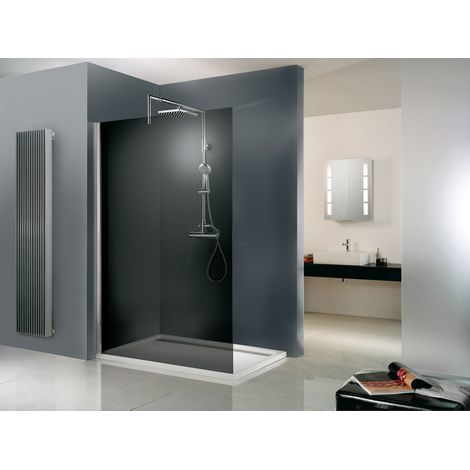 Schulte – Paroi de douche à l'italienne 90 x 200 cm – Verre fumé 6 mm – Accès plain-pied pour personnes à mobilité réduite – Installation facile