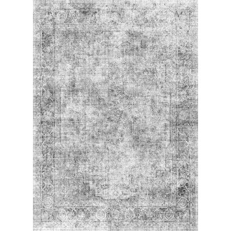 Tapis Boho Lavable 9x12 ft, Antidérapant, Résistant, Doux, Adapté aux Animaux et Enfants, Gris, pour Salon, Chambre, Bureau (1/5)