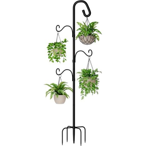 Crochet de Berger Extérieur 120cm Mangeoire Oiseaux sur Pied - Support Jardin Robuste 4 Crochets Réglables pour Plantes Suspendues Pots de Fleurs Lanternes Décoration (1/5)