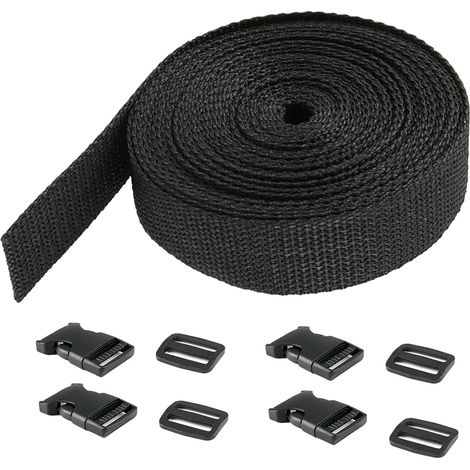 38mm Sangle Nylon 12m avec 4 Boucles Plastique Clip et 4 Glissières Réglables, Clips de Boucles en Plastique pour Sangle, Accessoires de Bricolage pour Sac à Dos, Bagages et Projets Divers (1/5)