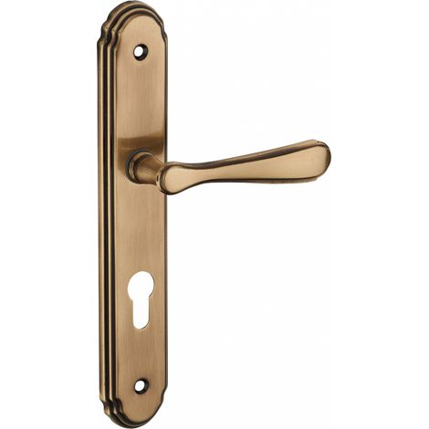 Thirard – Ensemble de poignées pour porte d'entrée Arthemis – Trou de cylindre – Carré 7mm – Entr'axes 195mm – Laiton patiné