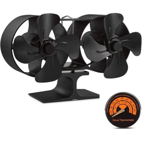 Dual Motors 8 Blades Wood Stove Fan Small Size, Quiet Warm Air Heat Powered Eco Stove Fan for Gas/Pellet/Wood/Log Burners with Thermometer (1/5)
